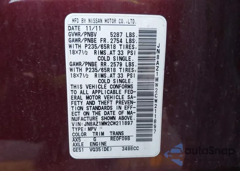 2012 Nissan Murano S from USA, damaged, VIN JN8AZ1MW2CW211897